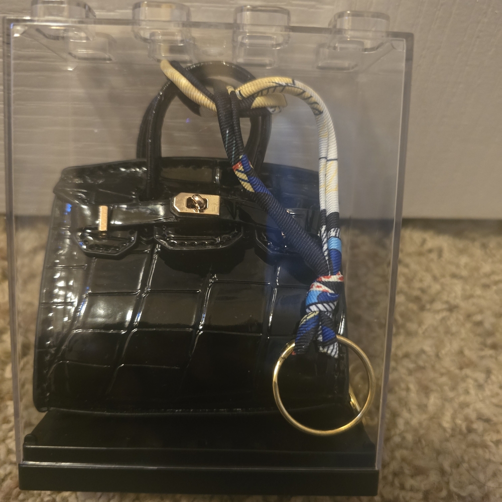 Black Croc-Embossed Mini Bag Charm with Twilly
